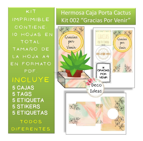 Imagen 3 de 4 de Kit Imprimible 02 Caja Porta Maceta Frase Gracias Por Venir