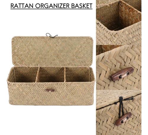 Cesta De Papel Higiénico, 3 Compartimentos, Ratán A Cuadros