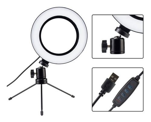Ring Light Led Mesa Iluminador Pequena Tripé 6 Polegada 16cm