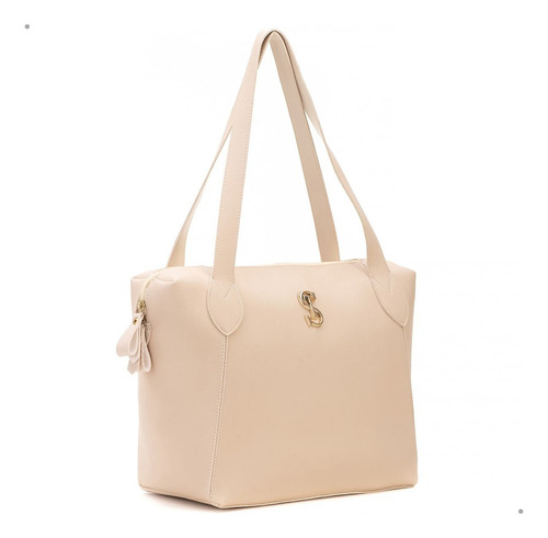 Bolsa Sacola De Ombro Feminina Selten Morgana Cor Creme Correia De Ombro Creme Desenho Do Tecido Liso