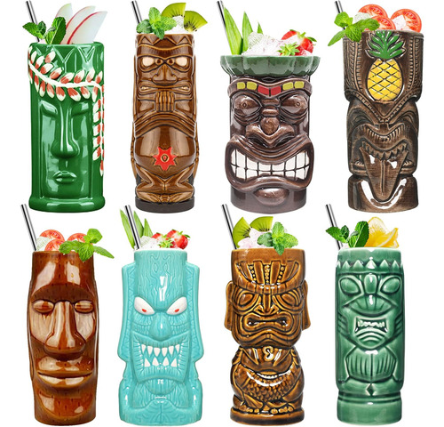 Juego De 8 Tazas Tiki - Tazas De Cerámica Para Fiestas Hawai