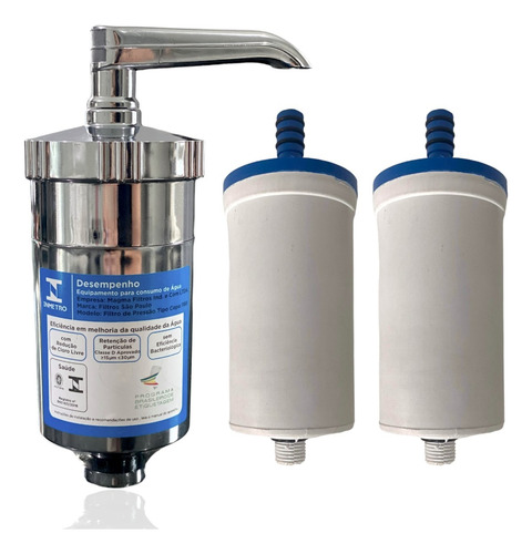 Filtro Copo Cromado Em Abs Com Refil Universal + 2 Refil