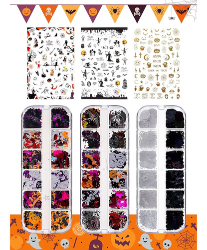 Halloween Nail Art Glitter Stickers Decoration Kit, Tufusiur