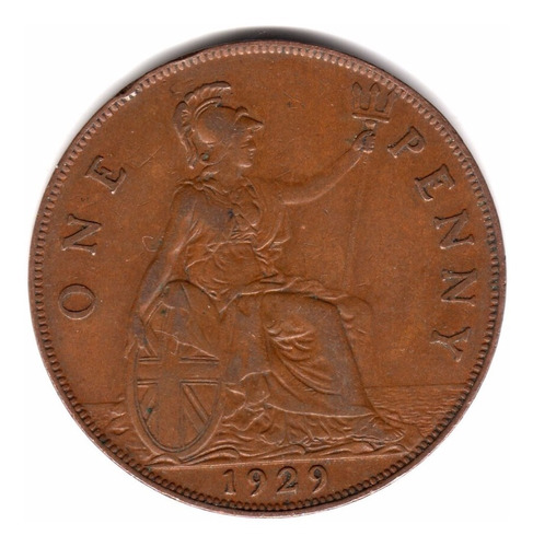 Inglaterra Gran Bretaña Moneda 1 Penny 1929 Km#838 Cobre