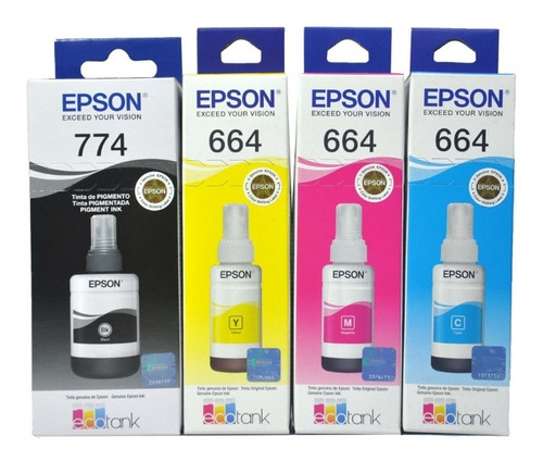 Combo Botellas Tinta Epson 774 Negro 664 Colores Original Vi