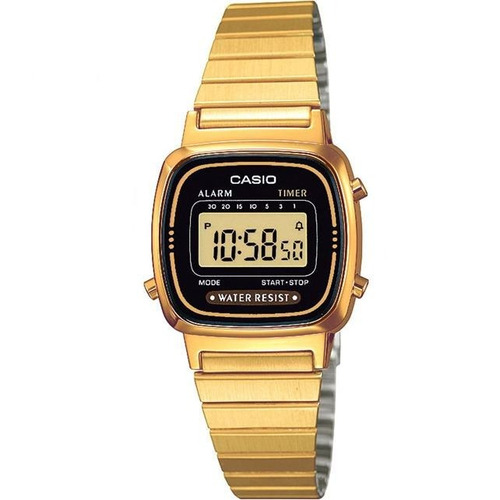 Reloj Retro Casio Dorado Gold De Mujer La 670 Wg Negro