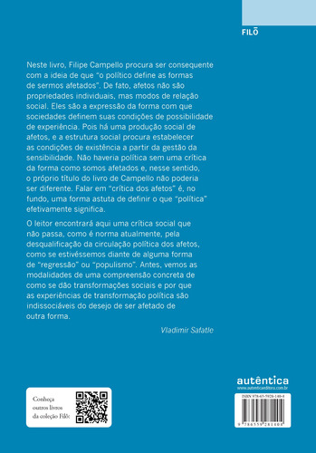 Crítica dos afetos, de Campello, Filipe. Filô Editorial Autêntica, capa mole em português, 2022