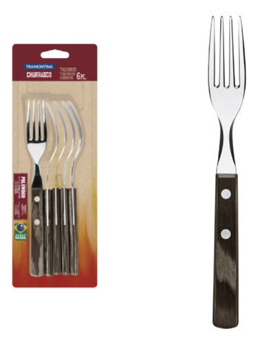 Tenedor Mango Madera Churrasco Set X6 Tramontina