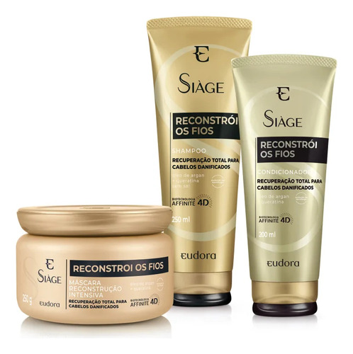  Kit Eudora Siàge Reconstrói Os Fios Shampoo+cond+máscara