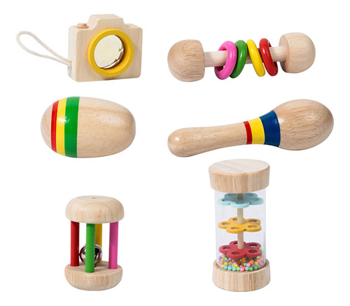 6x Juego De Juguetes De Madera Para Bebés, Hecho A Mano,