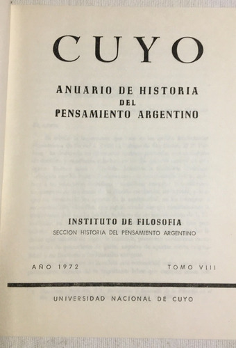 Libro Cuyo Anuario De Historia Del Pensamiento Argentino 