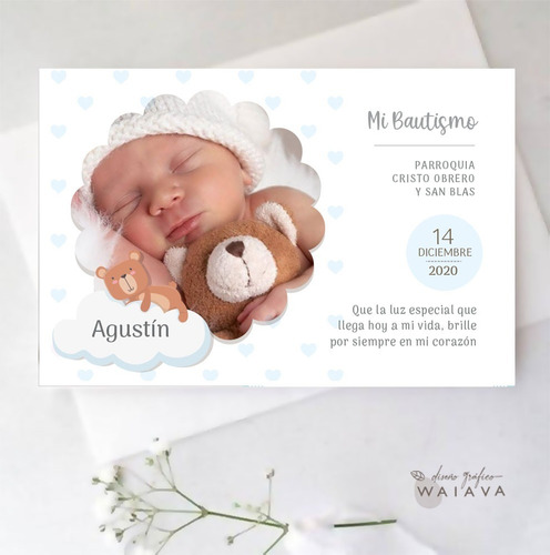 Imagen 2 de 10 de Estampas Tarjetas Bautismo Con Foto Nenes X 2u