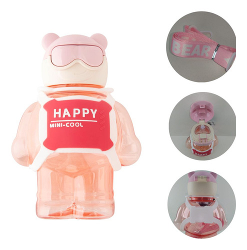  Weeze garrafa água urso transparente canudo infantil squeeze 800ml cor rosa