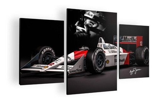 Cuadro Decorativo Tres Piezas Ayrton Senna 100x60 Cm Mdf