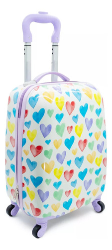 Set Viaje Infantil Maleta Mochila Lonchera Almohada Diseño Corazones Color Blanco