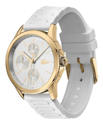 Relogio Locaste Feminino Pulseira Borracha Branco E Dourado