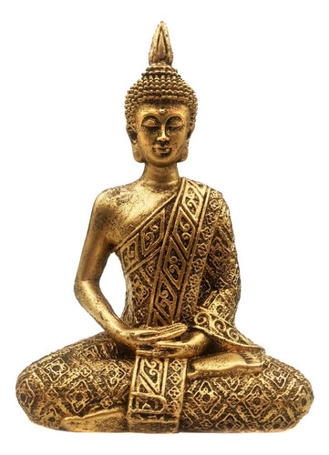 Buda Hindu Estátua Tibetana Tailandês Resina Dourado 19,5cm