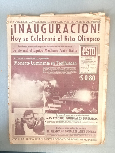 Periódico De Inauguración De Juegos Olímpicos México 1968