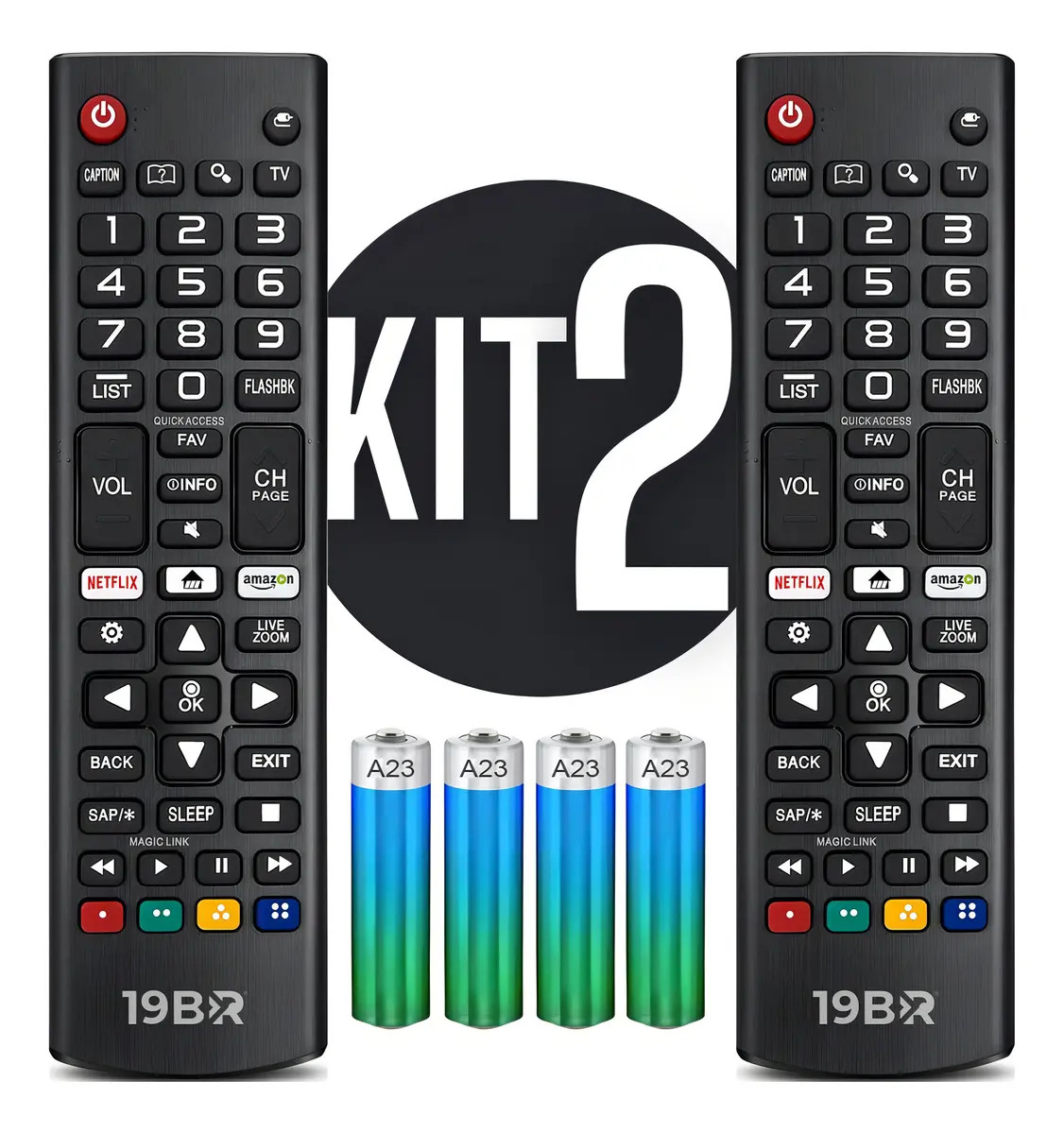 Kit 2 Controle Remoto Para Tv LG Smart + 4 Pilhas Com Teclas Netflix E Prime Video