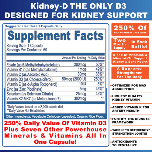 Kidney Restore Kidney-d Vitamina D3 Soporte Renal 60 Ct