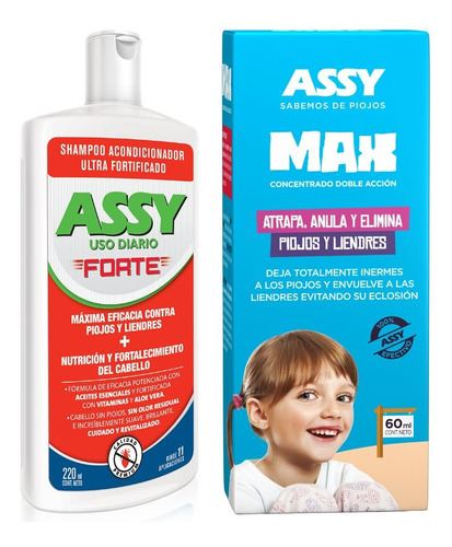 Kit Loción Para Piojos Max + Shampoo Assy Forte Uso Diario 