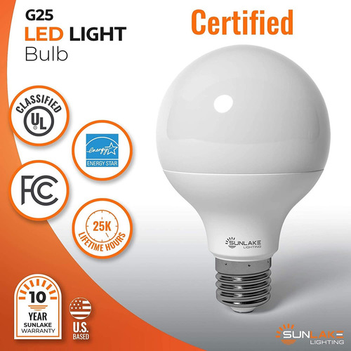 Sunlake Lighting - Lote De 10 Globos Led G25, 5 W  40 W, Re