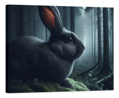 Cuadro Canvas Conejo Del Bosque Negro 45x30