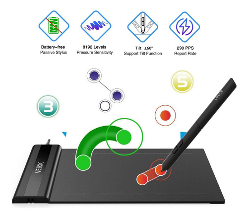 Tableta De Dibujo Gráficos Veikk S640 Tableta Osu Portátil Y