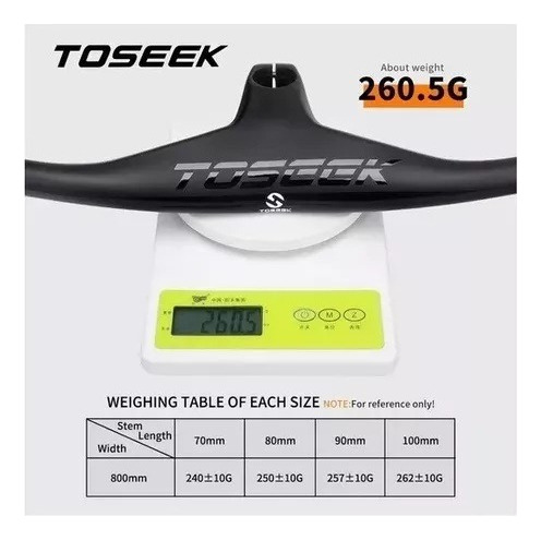 Guidão De Bicicleta Mtb Toseek Integrado Carbon 760 Cor Preto - 760mm X 70mm - Diâmetro De 28.6mm