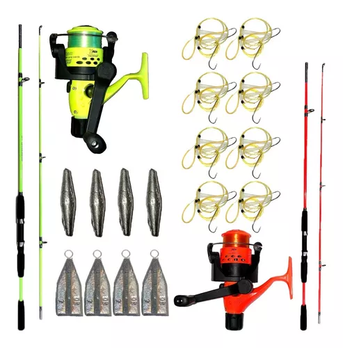 Combo Equipo Pesca Variada Caña 2.10m Reel Caja Accesorios