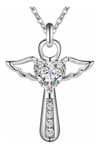 Colgante Ángel De La Guarda Cristal Blanco Cadena De Plata 1