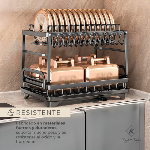 Secaplatos Escurridor Cubiertos 2 Niveles Organizador Cocina Color Negro
