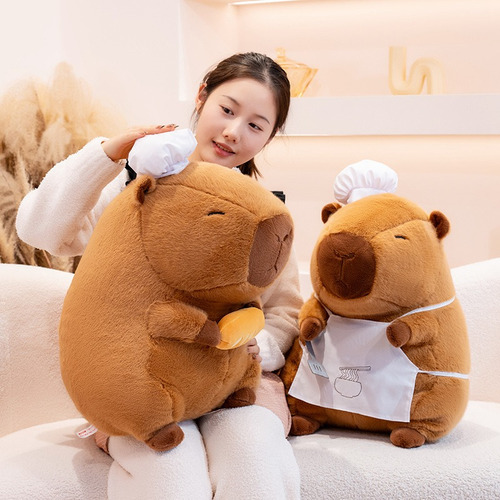 Peluche Capibara 50cm Chef Con Pan Baguette Cocinero Regalo