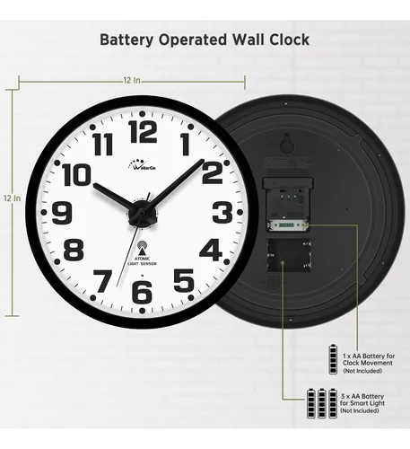 Wallarge Reloj De Pared Atómico Con Luz Nocturna, Reloj De.