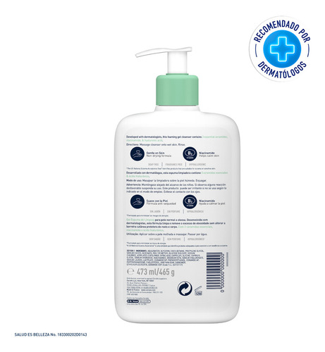CeraVe Gel Limpiador Espumoso Piel Mixta a Grasa| Desarrollado con Dermatólogos | Textura en Gel a Espuma | Elimina exceso de grasa| Con Niacinamida y Ácido Hialurónico | 473ml | 16oz