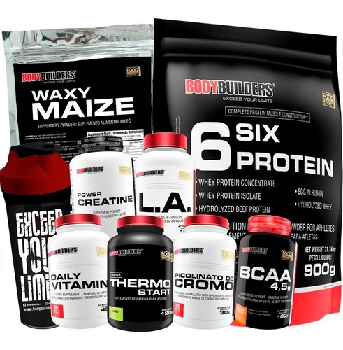 Kit Massa Muscular Whey Protein Waxy Maize Bcaa Creatina