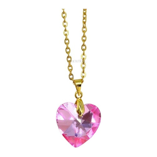 Collar Corazón Cristal Bañado Oro Mujer Barbie