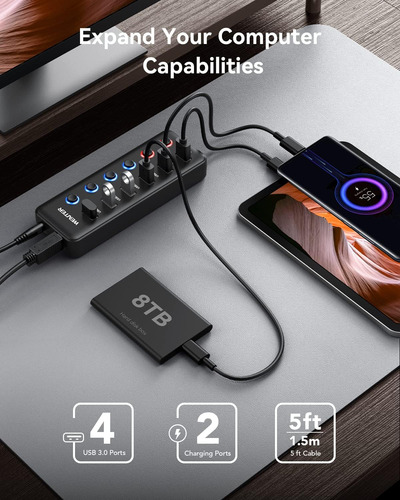 Hub Usb Alimentado, Divisor De Hub Usb 3.0
