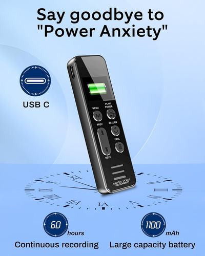 Grabadora De Voz De 128gb Con Puerto Usb-c, 1500 Horas
