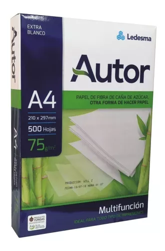 Resma Autor Papeles A4 500 Hojas Blancas 75gr Para Impresora