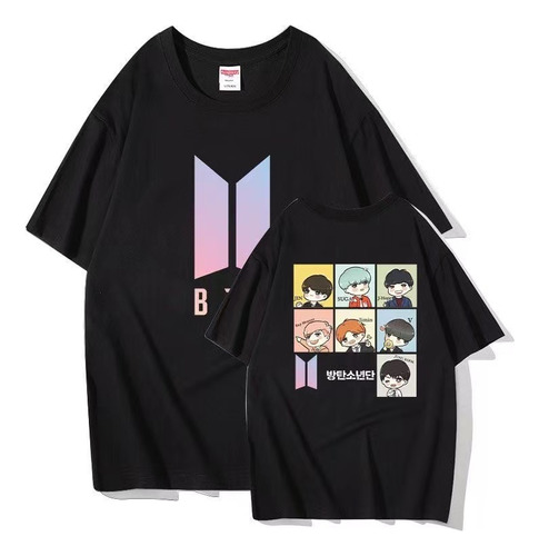 Playera Negro Oversized Bts 32 Corta T-shit Mujer K-pop