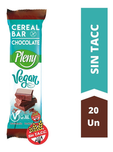 Barras De Cereal Pleny Vegan Chocolate X 20 U. - Sin Tacc