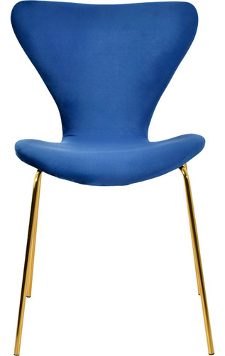Juego Set 4 Sillas Terciopelo Comedor Tapizada Minimalista Estructura de la silla Dorado Asiento Azul marino