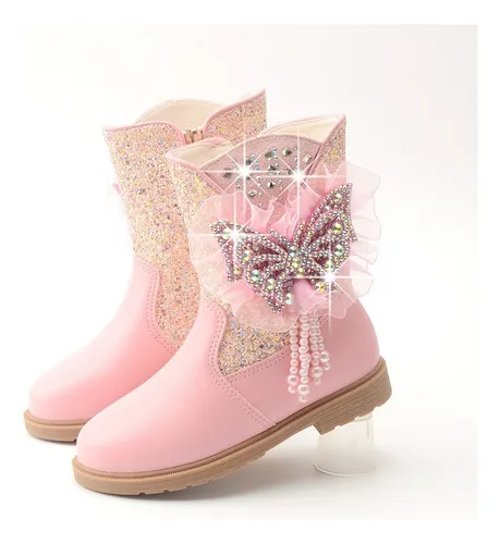Botas Cortas De Piel De Princesa Con Lazo Para Niñas