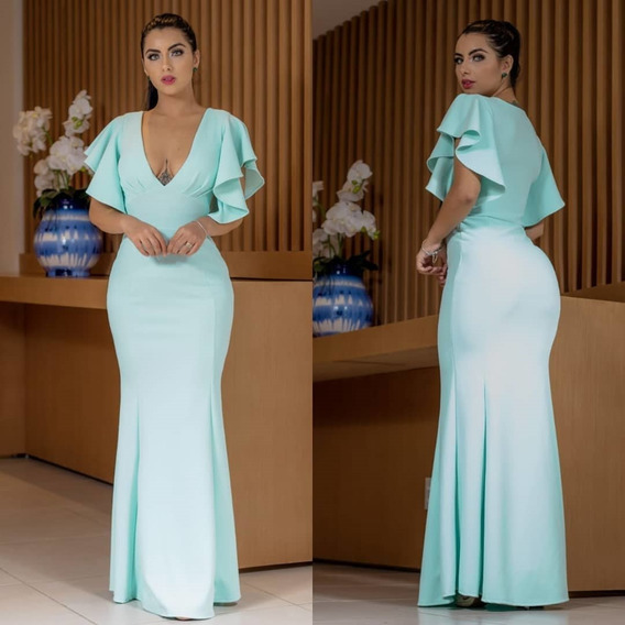 vestido de madrinha verde tiffany mercado livre