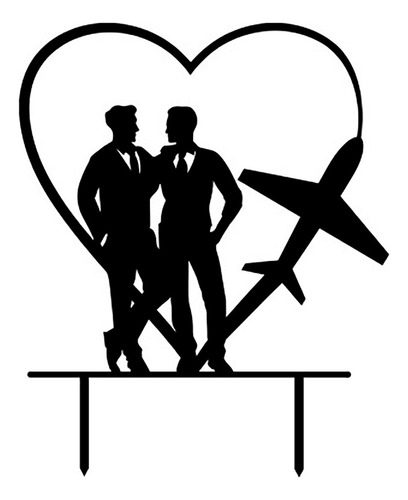 Topper Adorno Torta Casamiento Boda Corazón Gay Avión