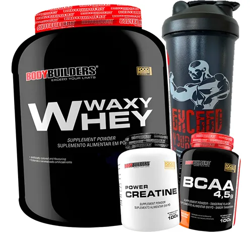Kit Whey Protein 2kg + Creatina + Bcaa + Shaker Bodybuilders