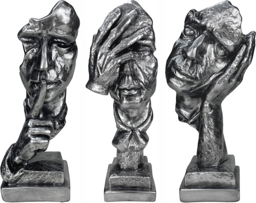 Trio Estatuetas Pensador Silêncio, Meditação E Concentração Cor Ónix/prata