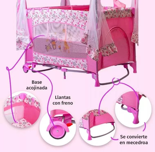 Corral Bebe Toldo Cuna Movil Mosquitero Plegable 3 Colores Color Rosa