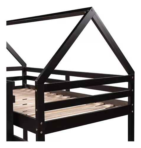 Cama tipo loft individual con tobogán, cama tipo loft de madera con tobogán  y barandilla de seguridad, marco de cama individual para niños con